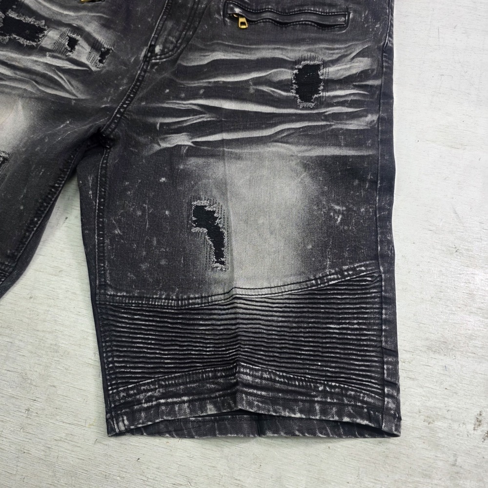 Makobi Biker Shorts Men's Size 44 Black Acid Wash Distressed Moto Streetwear Y2K - Picture 2 of 9